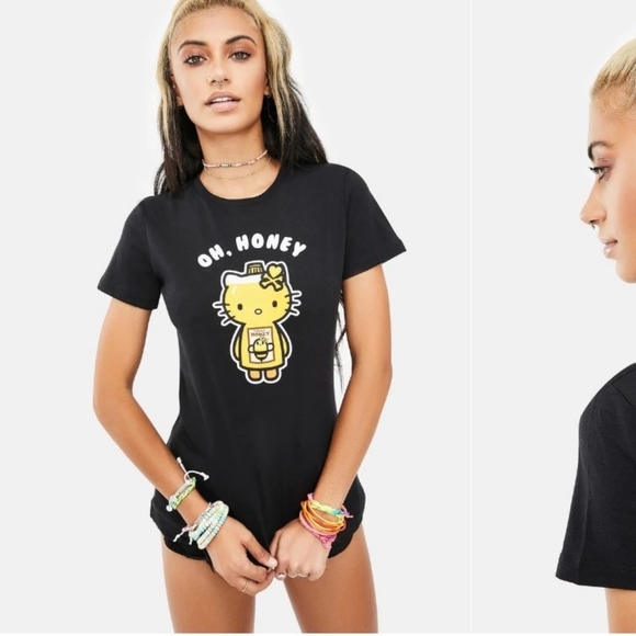 💥TOKIDOKI × HELLO KITTY via DOLLS KILL - Oh Honey Black Graphic T-Shirt💥 - Picture 10 of 10